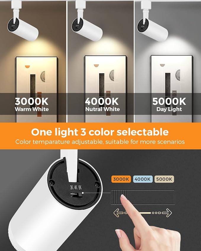 VANoopee 3-Color Zoomable J Type Track Lighting Heads 10W for Juno Rail - Bright LED Track Light Heads Fixtures 3000K 4000K 5000K Ceiling Spot Accent Light, No Flicker CRI90+ 15-55° 800lm White 4 Pack