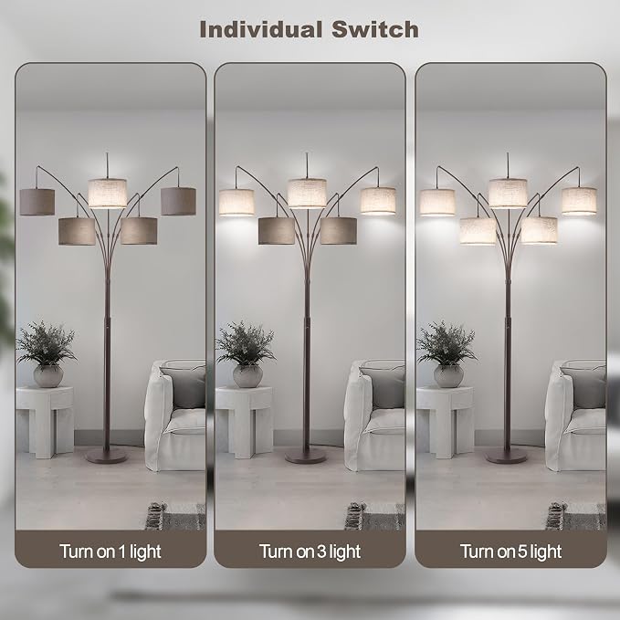 Dimmable Floor Lamp - Arc Floor Lamps for Living Room, 4000LM Super Bright Modern Tall Standing Lamp with Black Shades & Heavy Base, Mid Century Tree Floor Lamp for Bedroom Office