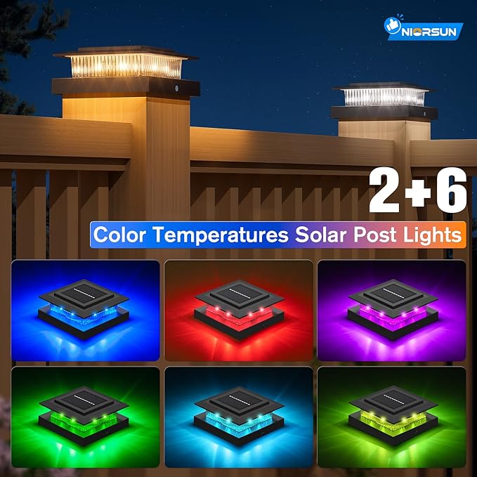 4x4 Post Solar Lights Color Changing,Solar Post Light,20 Pack Black | RGB Solar Post Cap Lights for 4x4 Post Caps Wood Vinyl,IP44 Waterproof Fence Post Solar Lights Outdoor, Solar Deck Post Light