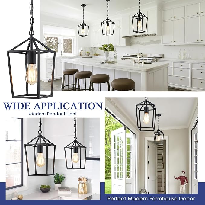 Sheetea 2 Pack Pendant Lights Kitchen Island, Modern Black Light Fixtures | Farmhouse Design, Ceiling Hanging Height Adjustable, Durable Metal, Quick & Easy Installation, Small Pendant Lighting