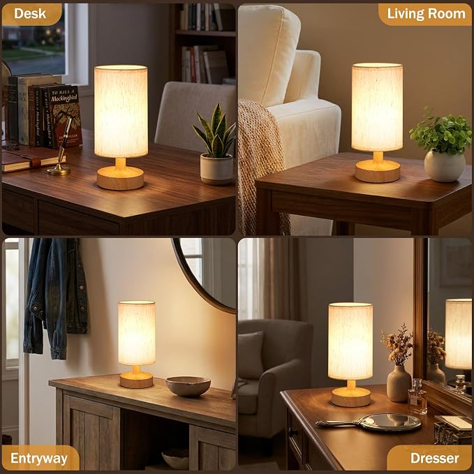 Kakanuo Cordless Table Lamp Rechargeable Small - 1 Pack Beige Wood, 4000mAh Battery Operated Lamp with Touch Control Stepless Dimming, Wireless Lamp for Bedside, Nightstand, Bedroom, Living Room