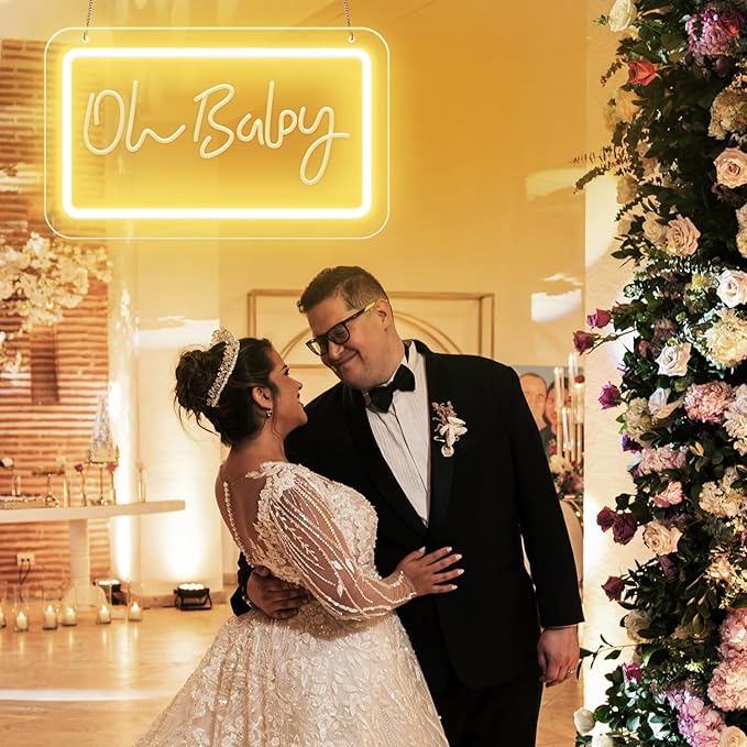 Oh Baby Neon Signs for Wall Decor,Warm White LED Letter Neon Sign with Adjustable Brightness,3D Art Carving Design Neon Lights for Bedroom Birthday Party Wedding Christmas Valentine's Day