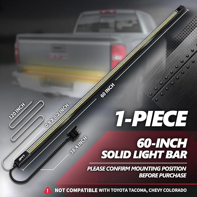 OPT7 Redline 60" Aluminum Truck Tailgate Light Bar w/Sequential Amber Turn - Weatherproof Rigid 1-Piece Triple Row LED Strip - Dynamic Taillight w/White Reverse - Fits F150, Silverado, Sierra, Ram