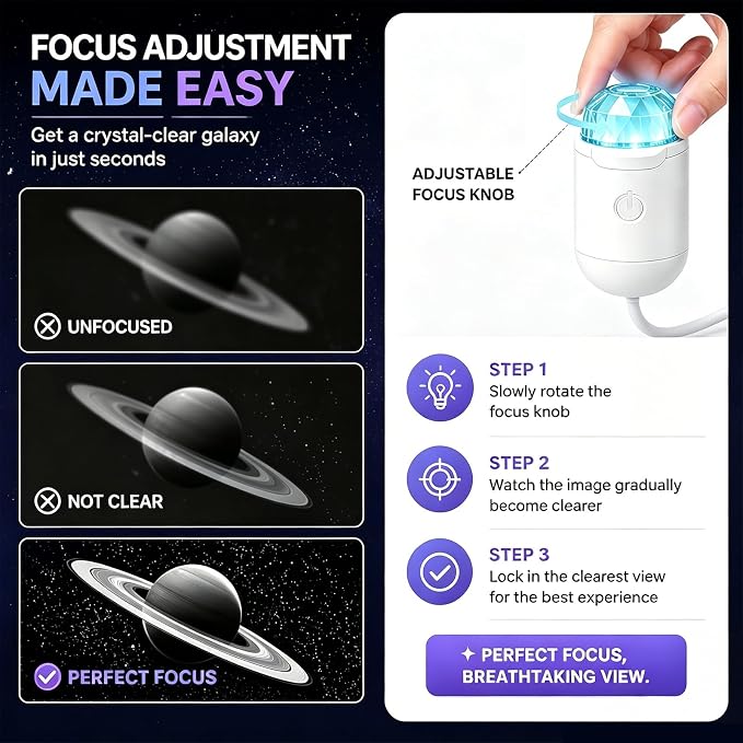 2-in-1 Galaxy Ocean HD Smart Dynamic 5D Holographic Night Light Projector | Plug and Play, USB Portable, Adjustable Brightness, 360° Rotating Design, Star Starry Sky Mini Projector for Bedroom, Blue
