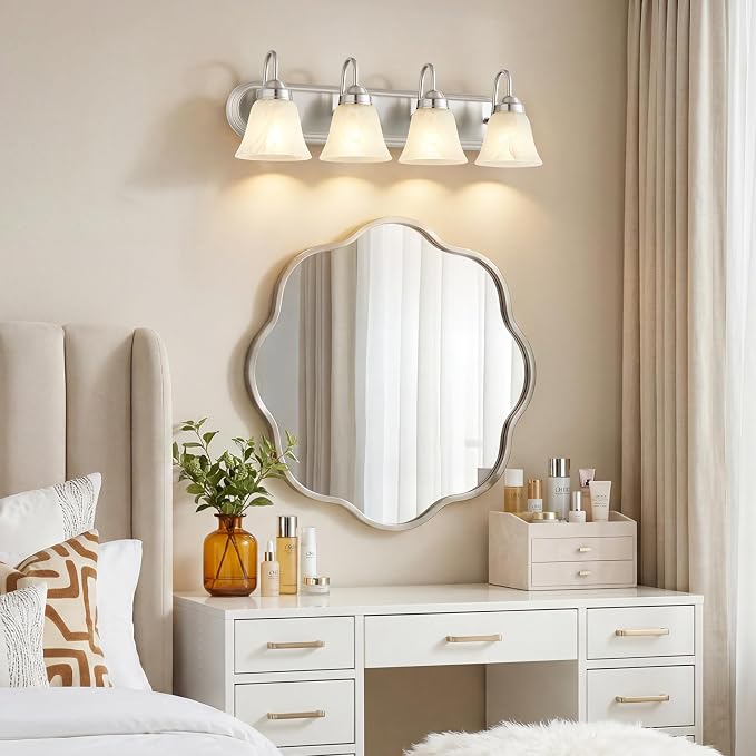 EJIAXIN 4-Light Brushed Nickel Vanity Light for Bathroom, Modern Bathroom Lighting Fixtures Over Mirror with Clear Glass Shade,Bathroom Vanity Light for Mirror Living Room Cabinet