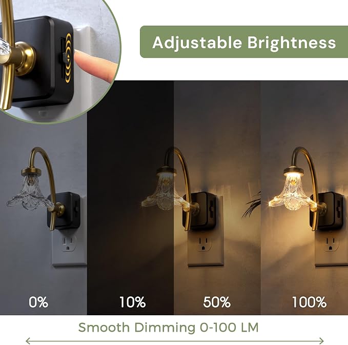 L LOHAS LED 2 Pack Night Lights Plug into Wall, 3000K Soft White | Morning Glory Floral Nightlight with Dusk to Dawn Sensor, 0-100lm Adjustable Brightness, for Hallway Bedroom Stairway