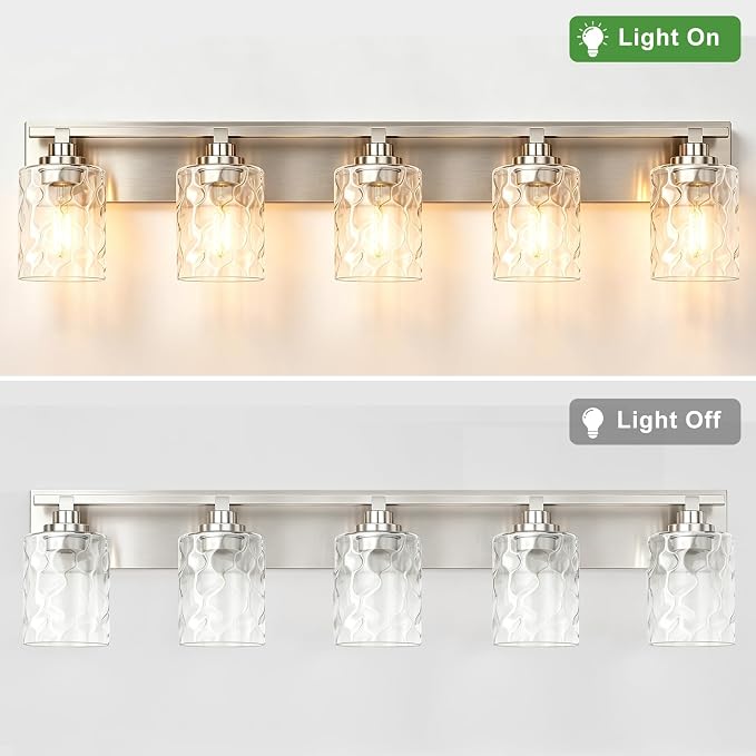 Modern Bathroom Lighting Fixtures Over Mirror, Vanity Lights for Bathroom, Wall Sconces with Clear Glass Shades, E26 Ceramic Socket, 5-Light 35.4-inch Brushed Nickel