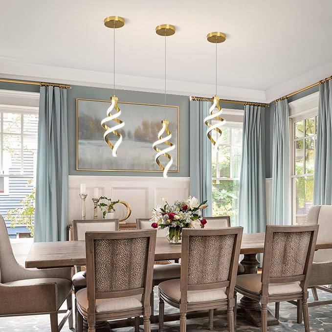 3 Packs Pendant Light, 15W Spiral Led Pendant Light, 4500K Modern Pendant Lights Kitchen Island, Adjustable Height Pendant Light for Dining Room Bedroom Kitchen Island Cafe