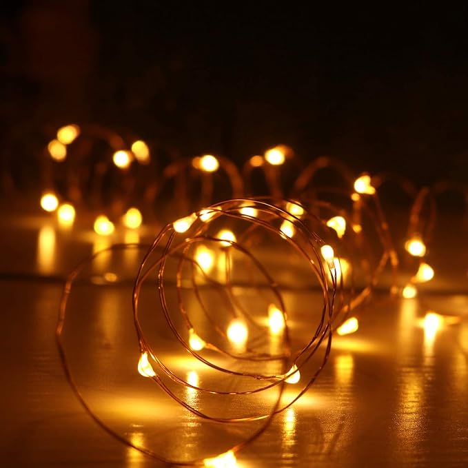 6 Pack 7Ft Starry String Lights No Remote Fairy String Lights,20 LED Amber | 20 Micro Starry Amber LEDs,Waterproof Copper Wire,CR2032 Battery Included,DIY Wedding Centerpiece,Party,Christmas Table Decor
