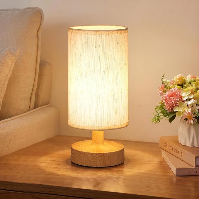 Kakanuo Cordless Table Lamp Rechargeable Small - 1 Pack Beige Wood, 4000mAh Battery Operated Lamp with Touch Control Stepless Dimming, Wireless Lamp for Bedside, Nightstand, Bedroom, Living Room