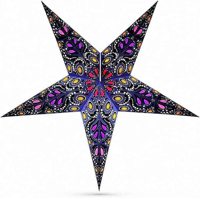 Lantern Lampshade Paper Star Light Shades Large 60cm Hanging Decorations for Christmas Wedding Home Decoration Birthday Party Foldable 5 Pointed Star (Blue, Black, Yellow)