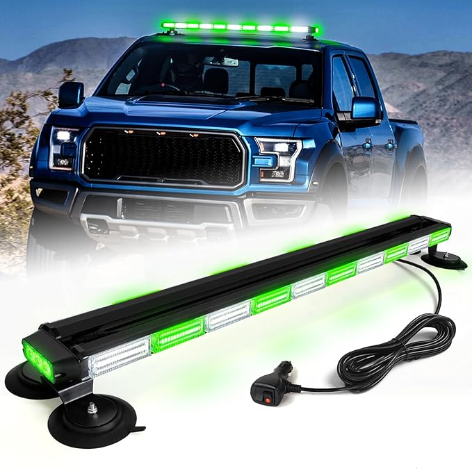 42" Traffic Advisor Light Bar Rooftop Emergency Warning Security Flash Strobe Light Bar with Magnetic Base for Construction Vehicles Plow Trucks Pickup, Green/White