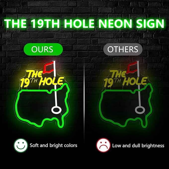 The 19th Hole Neon Sign Golf Neon Lights foe Wall Decor Bar Light Up Sign for Bar Man Cave Golf Club Sports LED Signs 19th Hole Neon Wall Sign Decoration Gifts for Golf Lovers