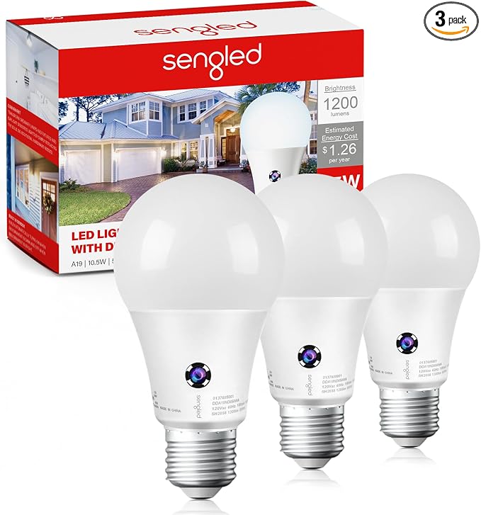 Sengled Dusk to Dawn LED Outdoor Light Bulb, 75 Watt Equivalent, 1200 Lumens, 5000K Daylight LED Light Bulb, Automatic On/Off Sensor Light Bulb for Porch Garage Lighting, 3 Pack