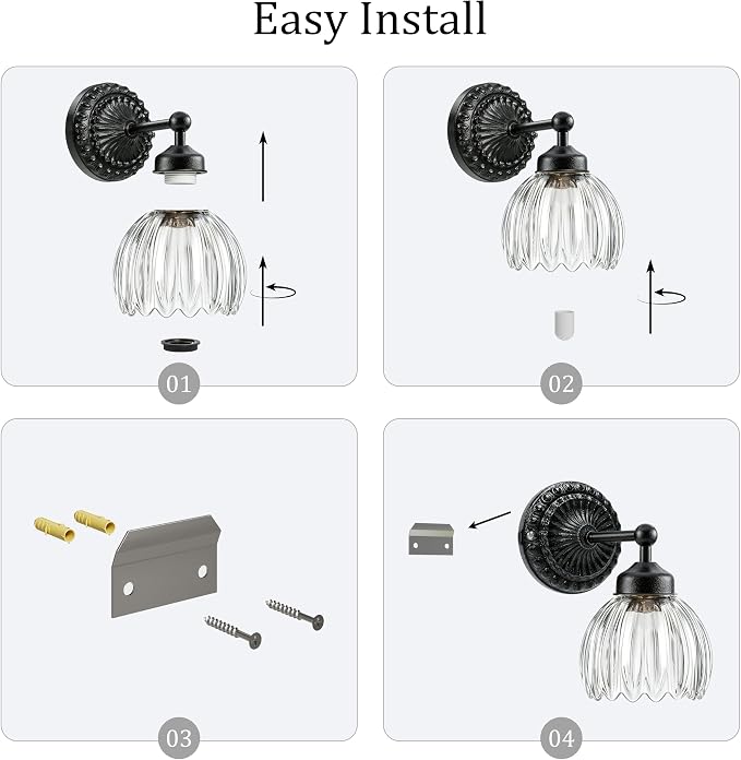 Battery Operated Wall Sconce, Vintage Wall Light, 2 Pack, Clear Tulip Glass | Black Metal Base, 5200mAh Rechargeable, Dimmable LED, Remote Control, Cordless, Bedside, Bedroom, Doorway, Living Room