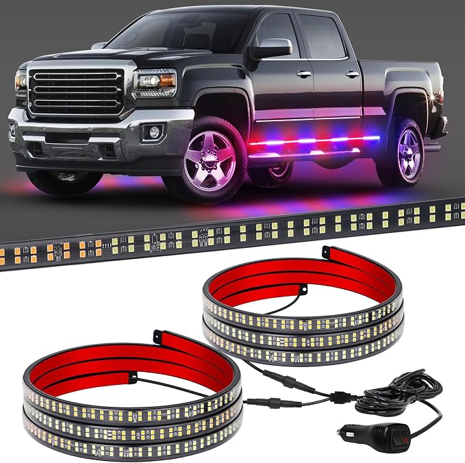 2 Pack 70-Inch Red Blue 864 LED Running Board Strobe Lights Strip | Warning High Bright IP67 Waterproof Flashing Hazard Lights for Trucks Pickups Construction Vehicles