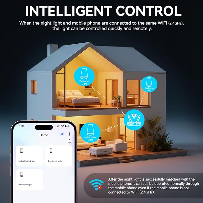 Auxmir Smart Night Light, App/Voice Control Table Lamp with Timer(Corded) | works with Alexa and Google Assistant, touch control, RGB colors and dimmable lighting, 100+ scene modes and music sync