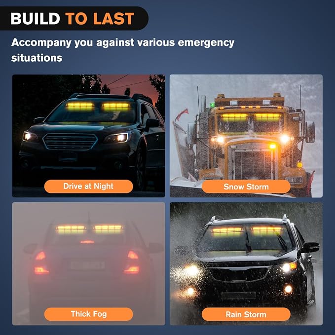 Nilight 32LED Amber Emergency Dash Strobe Lights w/Controller Suction Cups | Warning Hazard Interior Front/Rear Windshield Deck Split Light Bar for Trucks Construction Vehicles
