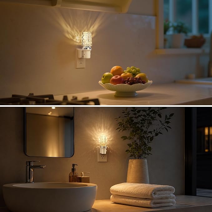 L LOHAS LED Night Light, Dimmable Night Lights Plug into Wall, Light Sensor | Automatic Nightlights Plug in, 3000K LED Acrylic Nightlight, Crystal Decorative, Hallway Bedroom Bathroom [White Base,1 Pack]