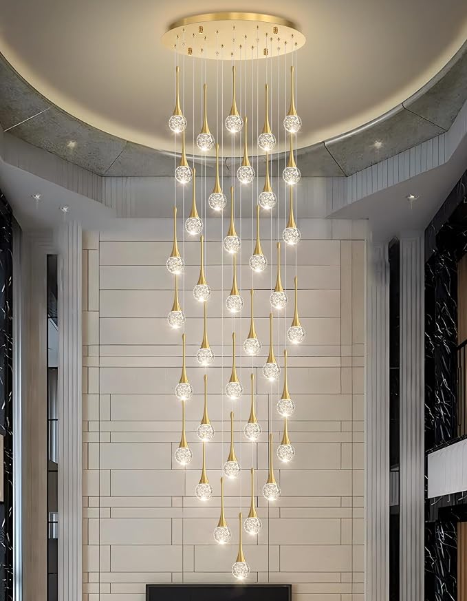 36 Light Modern Glam Crystal Chandelier for High Ceiling LED Dimmable Ceiling Pendant Light Staircase Foyer Enterway Living Room Chandelier Lighting Antique Gold
