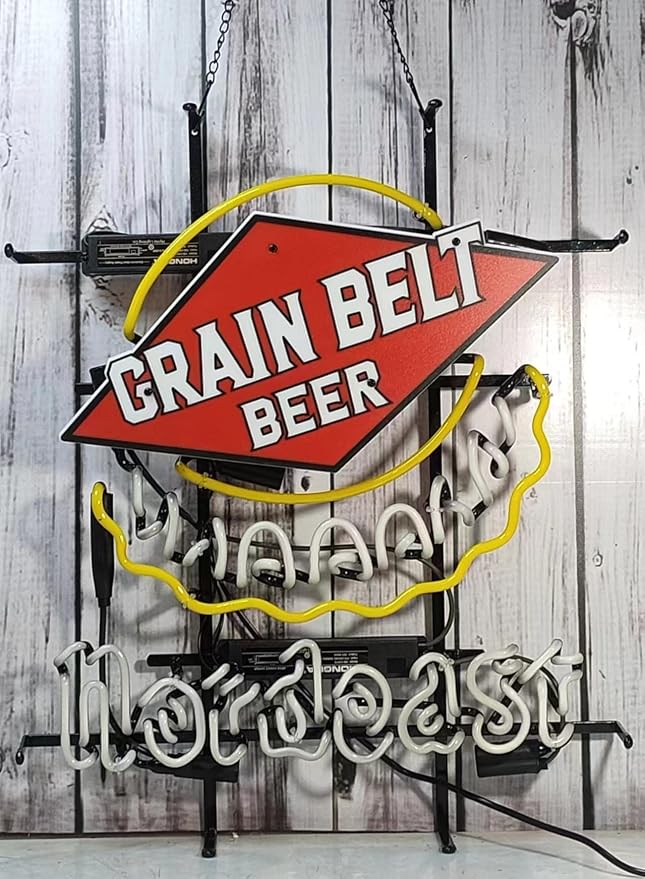 Neon Signs Beer Bar Bedroom Light Compatible For Grain Belt Beer Nordeast Sign Glass Neon Signs for Office Pub Cafe Man Cave Neon Light Art Wall Lights 24 X 20 Inches