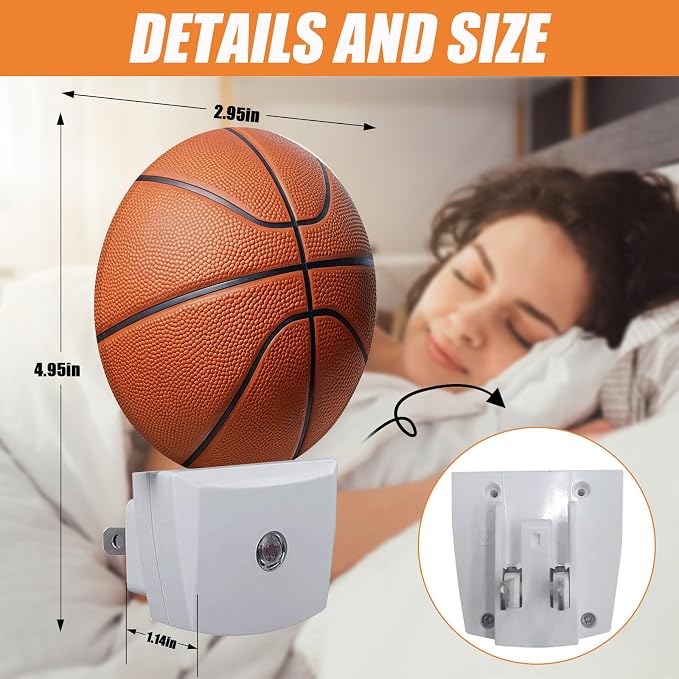 Basketball Night Light,Field Sport Ball Nightlight Plug into Wall LED Lamp Auto Sensor Dusk to Dawn for Bedrooms/Kitchens/Toilets/Corridors,Energy-Saving