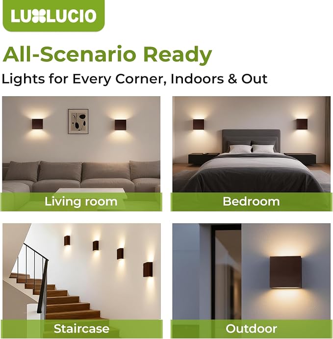 2 Pack Indoor Outdoor Brown Up and Down LED Wall Light, Modern Bedroom/Porch Wall Lamp, IP65 Waterproof, 5%-100% Dimmable 18W 1620lm, 5CCT (2700K-5000K), CRI 90+, 120V-277V, ETL FCC Certified