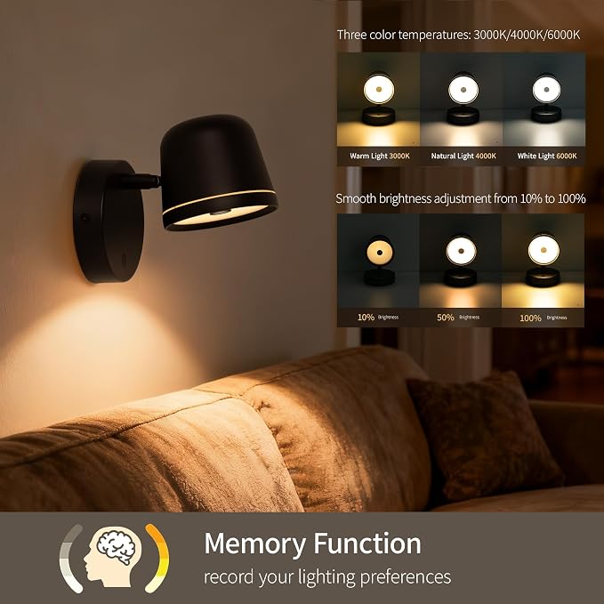 Aisilan LED Modern Wall Sconce with Touch Switch,12W Dimmable Hard-Wired Wall Light, Adjustable Black Hallway Light Fixtures, Up and Down Wall Mount Lamp for Bedroom Reading Living Room Bedside
