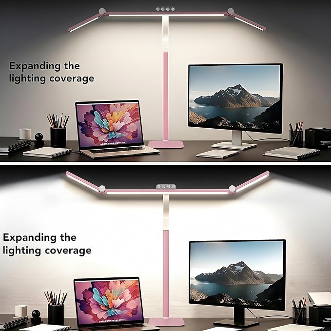 LED Desk Lamp for Home Office with Base, 28.2" Adjustable Gooseneck Swing Arm Bright Desk Light, Dimmable Architect Table Lamp for Desktop Computer Light, Reading, Study, Workbench（Pink）