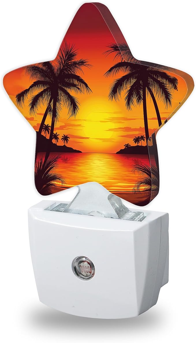 Energy Efficient Nightlights Plug In Wall, Tropical Palm Tree Night Light for Kids Bedroom Decorative, Vintage Beach Sunset Dusk-To-Dawn Sensor Sleep Friendly Lamp for Nursery Bathroom Basement