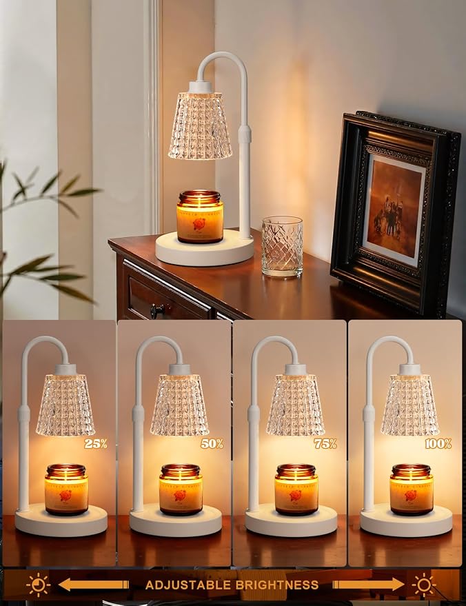 Innqoo White Crystal Candle Warmer Lamp with Timer, Dimmable Candle Warmer for Jar Candles, Height Adjustable Wax Melts Warmer, Birthday Gifts for Women Mom, House Warming Gifts New Home Decor