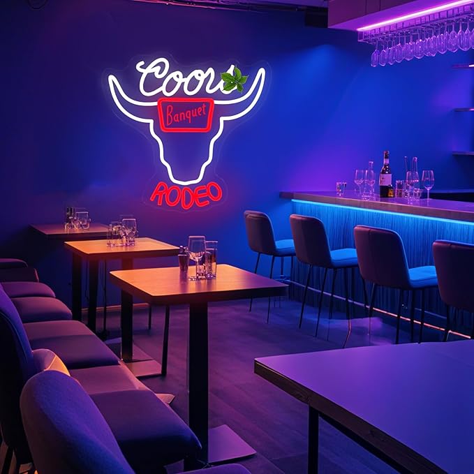 Western Decor Beer Neon Sign - 10 Brightness Adjustments Usb Powered, Neon Beer Signs, Sign Beer, Bar Club Bull Led Wall Decor, Cow Skull Light, White Red