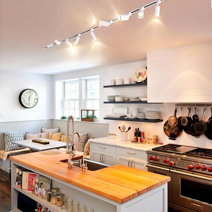 4-Light LED Track Lighting Kit with 3.3FT H Type Track Lighting Rails and Floating Canopy Connector, Modern Kitchen GU10 Track Lighting Fixtures Ceiling Spot Light, White (No Bulbs)