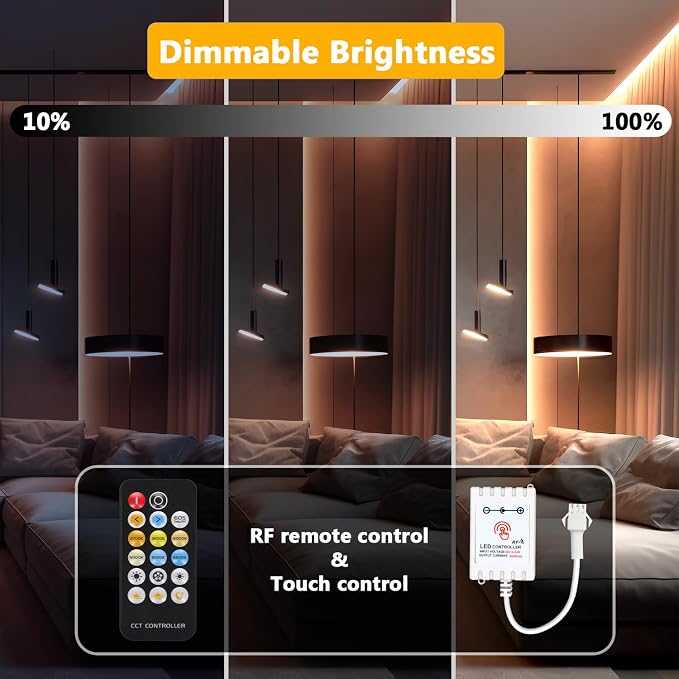 DAYBETTER Under Cabinet Lighting Kit,6 PCS 20 Inch Strip Lights with Remote | Dimmable,2700K-6500K Dual-Color Tunable White,Timing,24V Adapter,Under Cabinet LED Lights for Bedroom,Kitchen,Counter,9.8ft