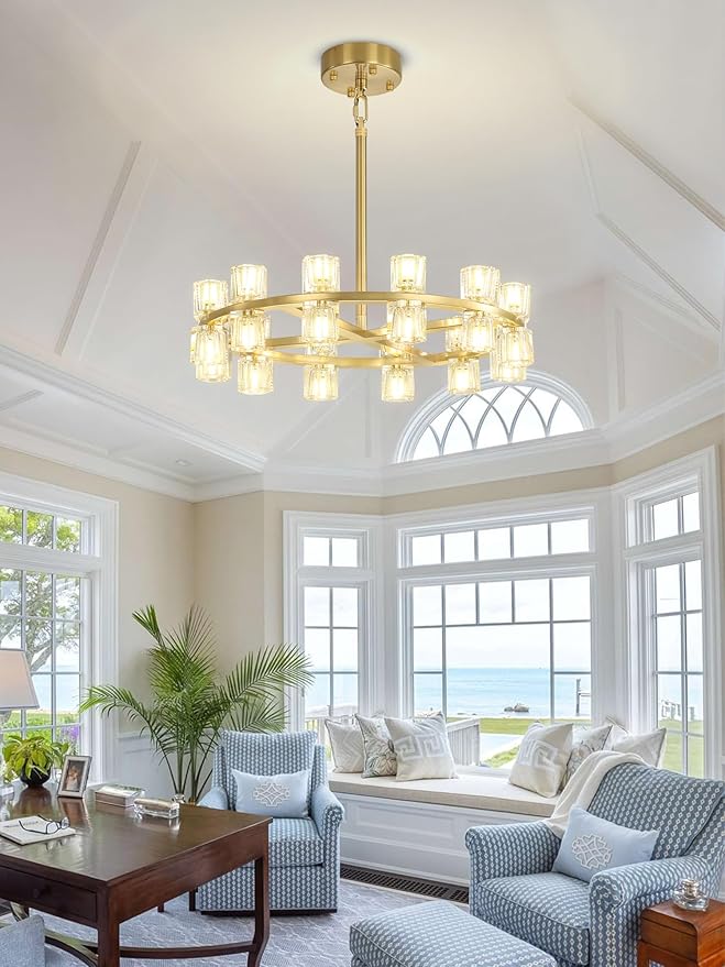 D24 Gold Wagon Wheel Chandeliers Modern 24-Lights Round Chandelier Small Chandeliers for Dining Room,Living Room Vintage Chandelier for Foyer Hallway