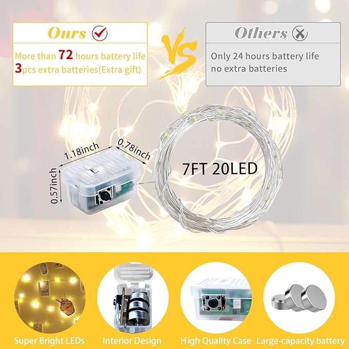 8 Pack Yellow Fairy Lights 7Ft 20 LED Twinkle String Lights 3 Modes Battery Operated Waterproof Firefly Starry for Mason Jar Easter Egg Thanksgiving Christmas Halloween Day Table Centerpieces