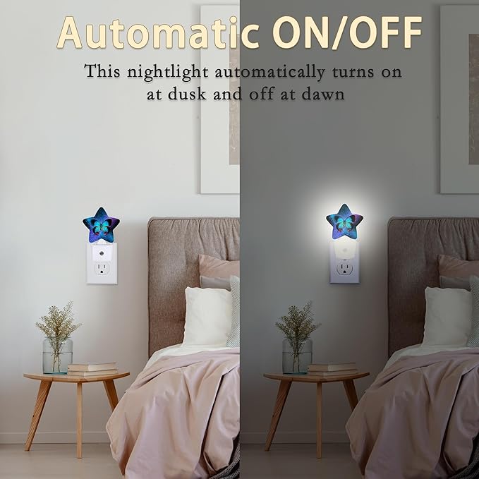 Blue Butterfly Night Light,Dusk to Dawn Smart Sensor Nightlight for Bedroom Bathroom Kitchen Hallway Stairs Hallway,Plug-in,Energy Efficient Decor Desk Lamp Gifts