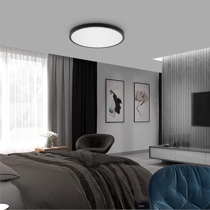 TALOYA Flush Mount Ceiling Light,15.8 Inch,36W,5000K Daylight Black | 100–240 VAC Input LED Ceiling Light for Bedroom, Living Room, Porch,Bathroom,Kitchen, Laundry,Hallway and Closet