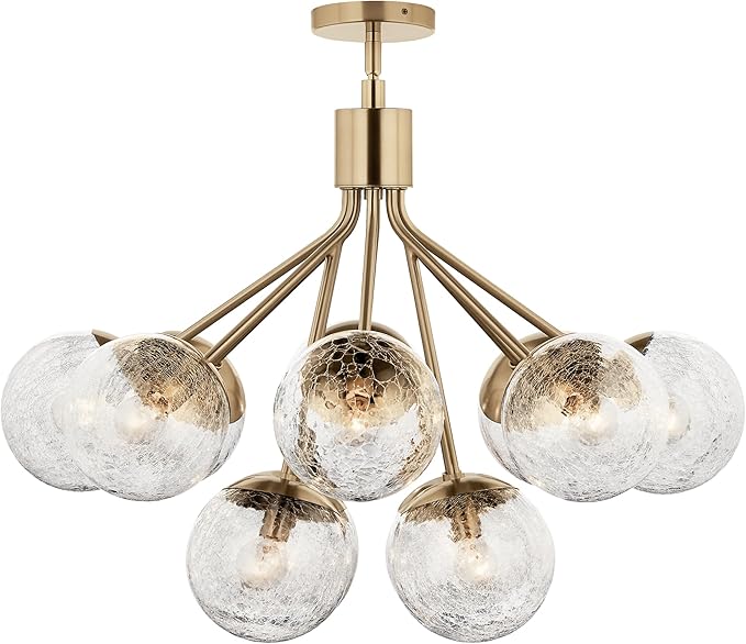 Kichler Silvarious 12-Light Convertible Chandelier, Soft Modern Light with Clear Crackled Glass in Champagne Bronze, for Dining Room, Living Room, Bedroom or Foyer (22.25" x 30"), 52701CPZ