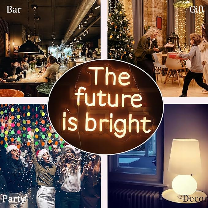 "The Future Is Bright" Neon Sign, Positive Quotes Decorative Neon Lights for Home Room Wall Decor, Office Wall Decor Neon Light Sign, Christmas Birthday Gift,Thanksgiving Gift(warm white)