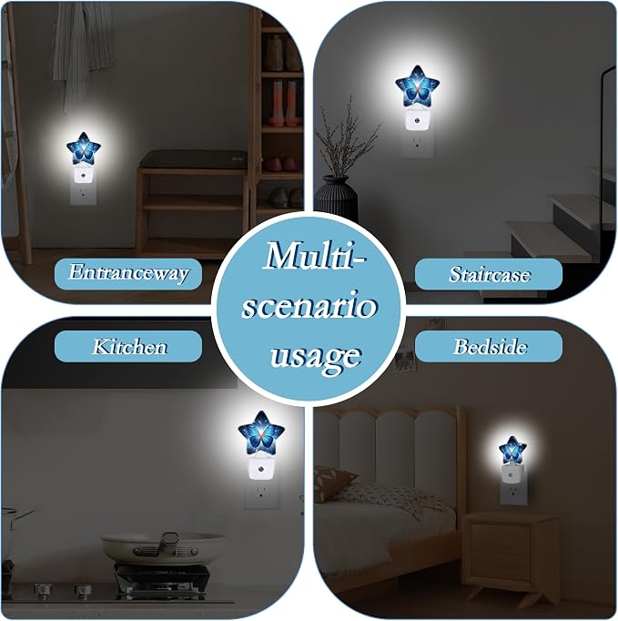 Blue Butterfly Night Light,Plug Into Wall Decor Nightlights for Bedroom,Bathroom,Hallway,Stairway,Kitchen,with Dusk to Dawn Light Auto Sensors Led Night Lights Room Gifts