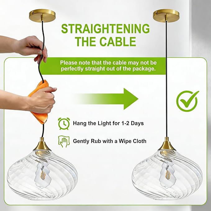 11in Gold Pendant Lights Kitchen Island with Clear Glass Shade 2Pack | Handcrafted Glass Pendant Light Fixtures, UL Certified, E26 Base 100W Max, Height-Adjustable, Dimmable Hanging Pendant Light