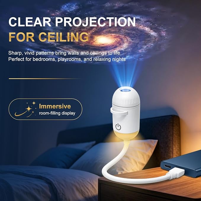Galaxy Projector Night Light, 2-in-1 USB Star Lamp Kids Gift for Bedroom | Adjustable Brightness, Car & Room Wall Ceiling Decor - 24 Films