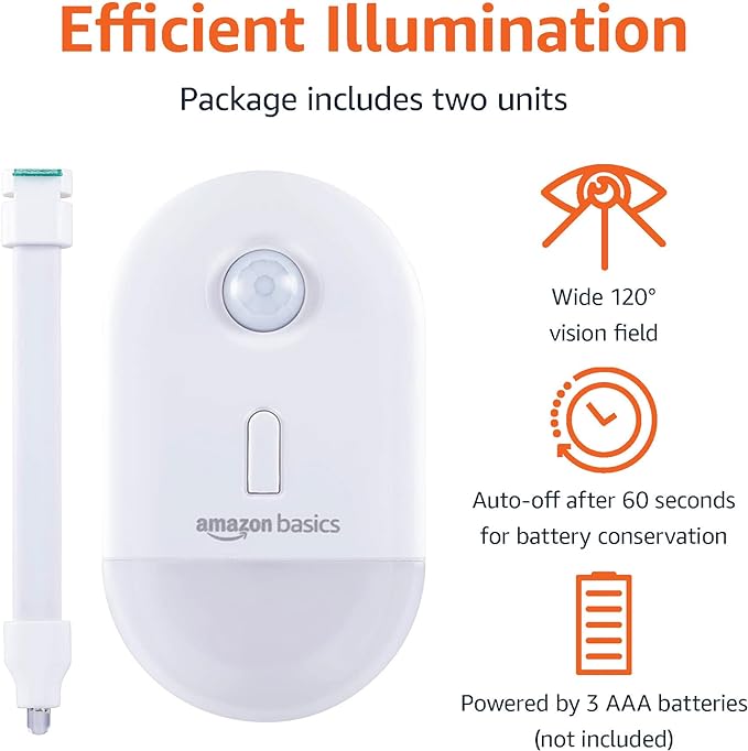 Amazon Basics Color Changing LED Toilet Bowl Motion Sensor Light, Battery Operated, 2 Pack, White