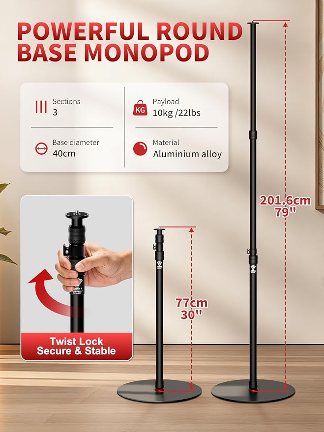 IFOOTAGE Cobra RB-A400-PE Professional Projector Stand, Heavy Duty Aluminium Tripod Stand with Adjustable Ball Head, 90° Tilt Angle, Weighted Base for Projector, DSLR, LED Light (79")
