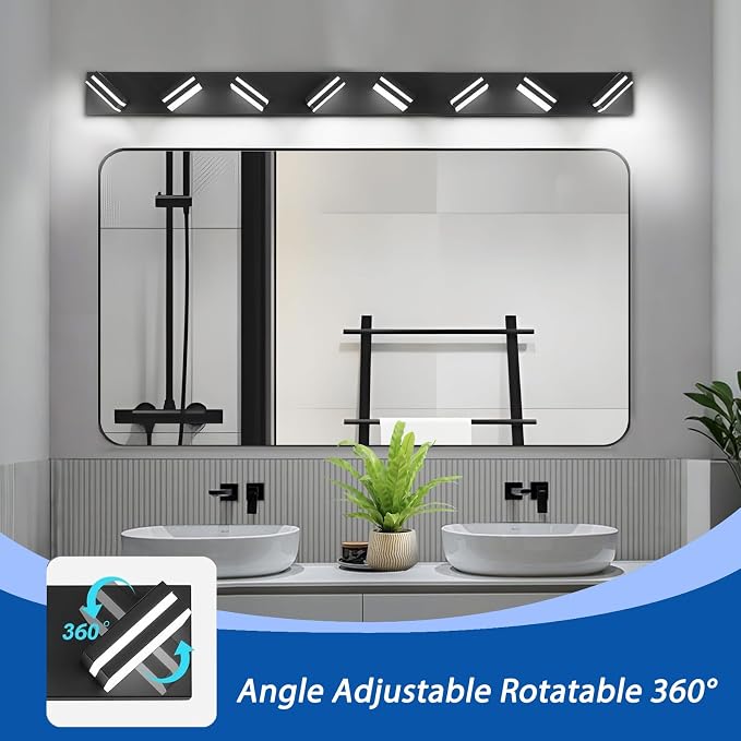 IZORRO LED Modern Bathroom Lights Fixtures(8-Light,Dimmable,360°Rotate),Matte Black Acrylic Wall Lighting,Vanity Lights for Bathroom Over Mirror - 6000k 48In （No Assembly Required）
