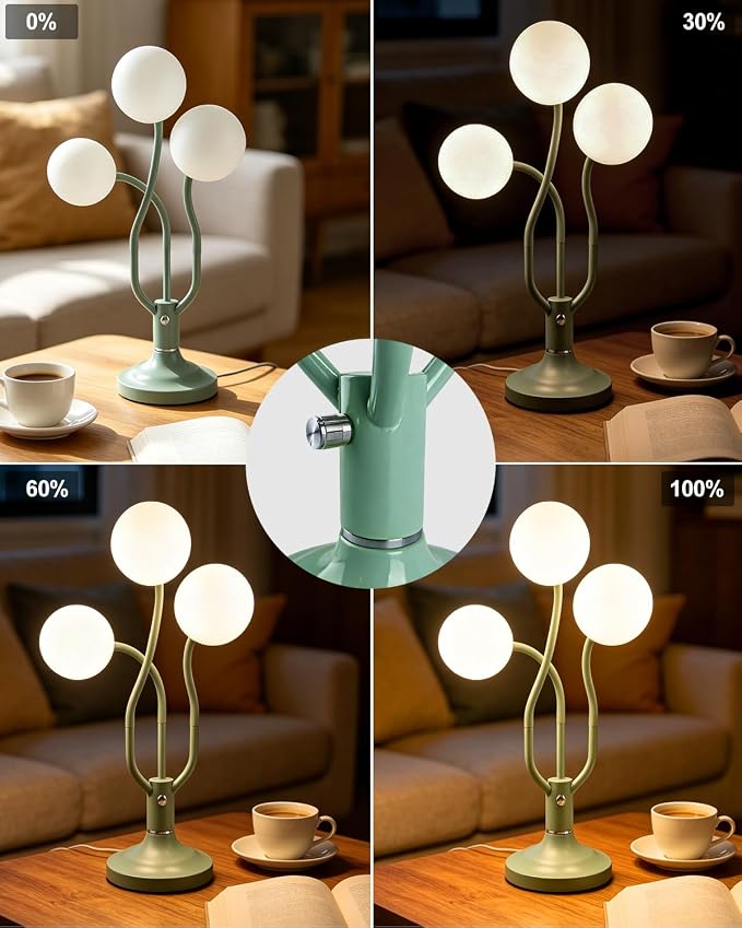 Globe Green Table Lamp Dimmable Magic DIY Arms G9 Bulbs Included | Nightstand Modern Desk Lamp Vintage Ambient Night Light Warmwhite Kids Bedside Lamps for Bedroom Living Room Nursery Gift