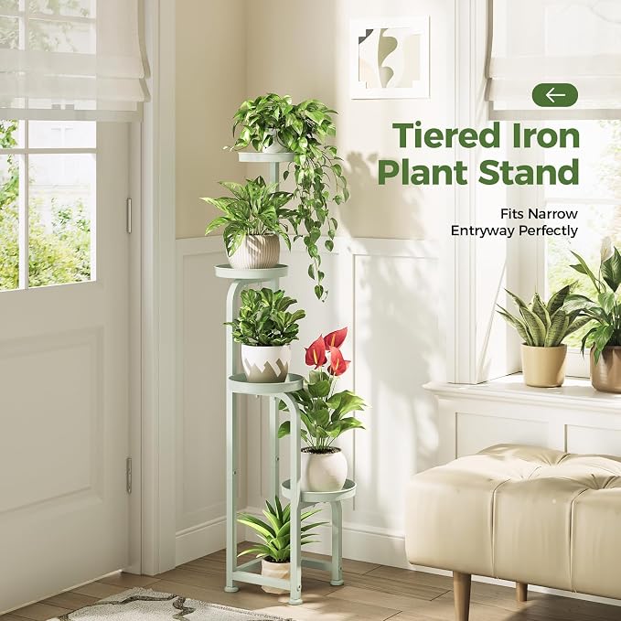 Bamworld Corner Plant Stand Indoor Outdoor Tall Metal Flower Pot Stands | 4 Tier Mint Green Heavy Duty Plant Shelf for Patio Garden Balcony Living Room Bedroom(Patent Design)