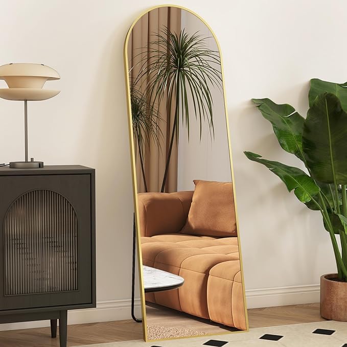 16"x59" Arched Mirror Full Length, Upgraded Body Wall Mirrors | Shatter-Proof Nano Glass, Tall Standing, Hanging or Leaning, Aluminum Alloy Frame for Bedroom, Modern Home Decor, Gold