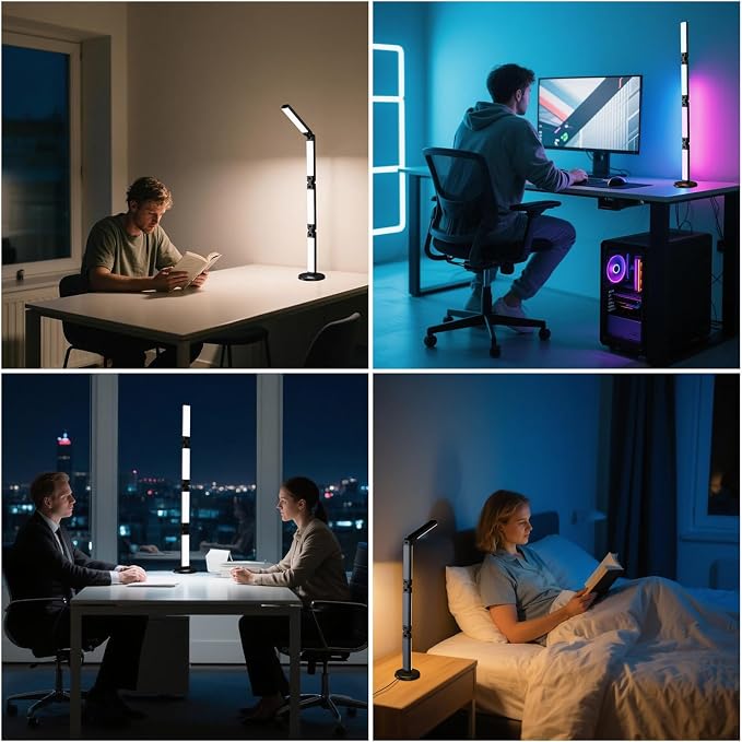 Led Desk Lamp with Atmosphere Lighting, Smart RGB LED Desk Lamp | Music Sync and 16 Million DIY Colors, Foldable Lamp with Dimmable and Timer, Modern LED Lights for Desk, and Gaming Rooms
